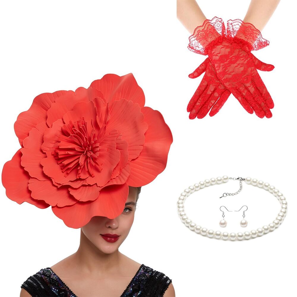 4572 4 Pack Large Flower Fascinators Hat For Women Headband Tea Party